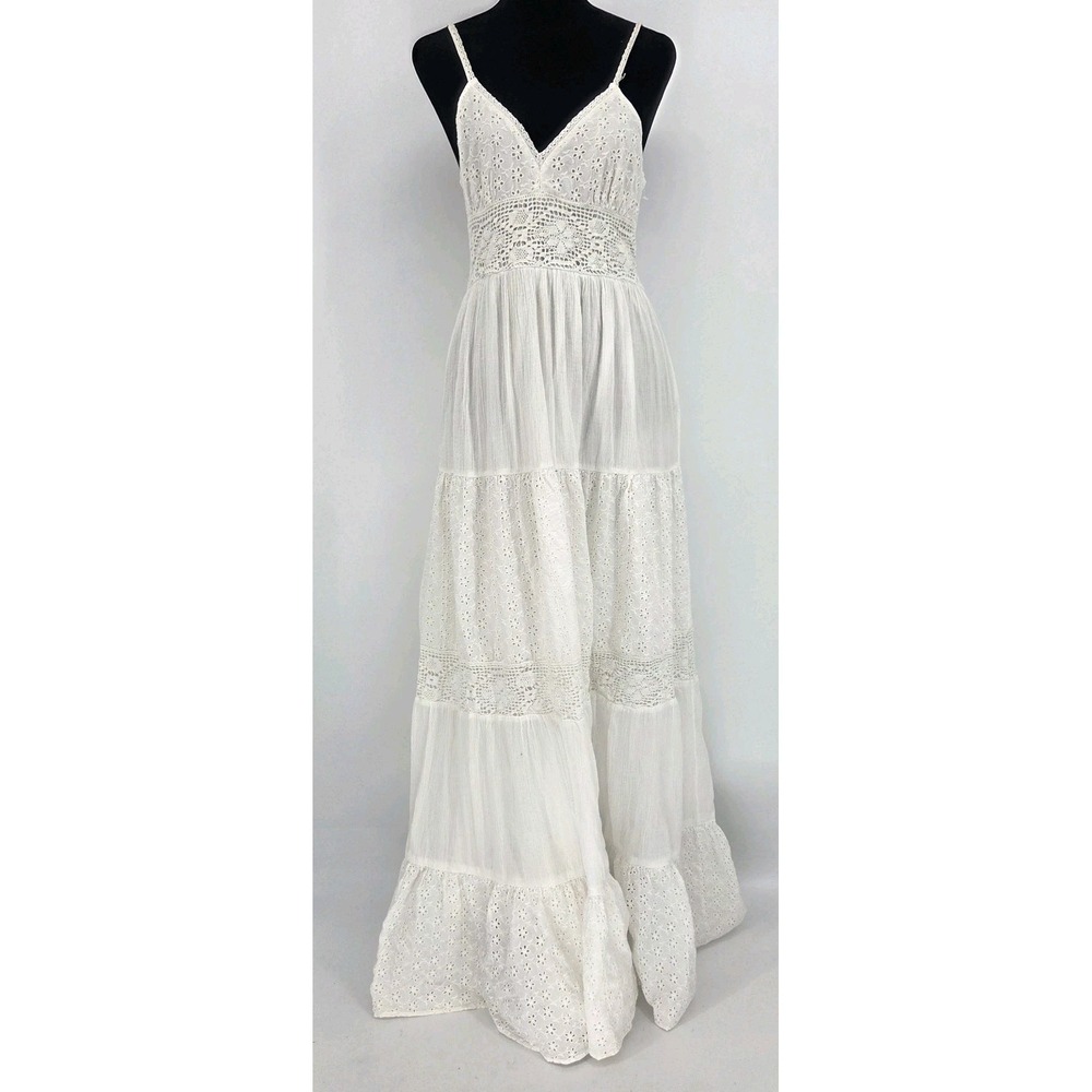 Vero Moda Eyelet Bohemian Maxi Dress White 6‎ Crochet Tiered